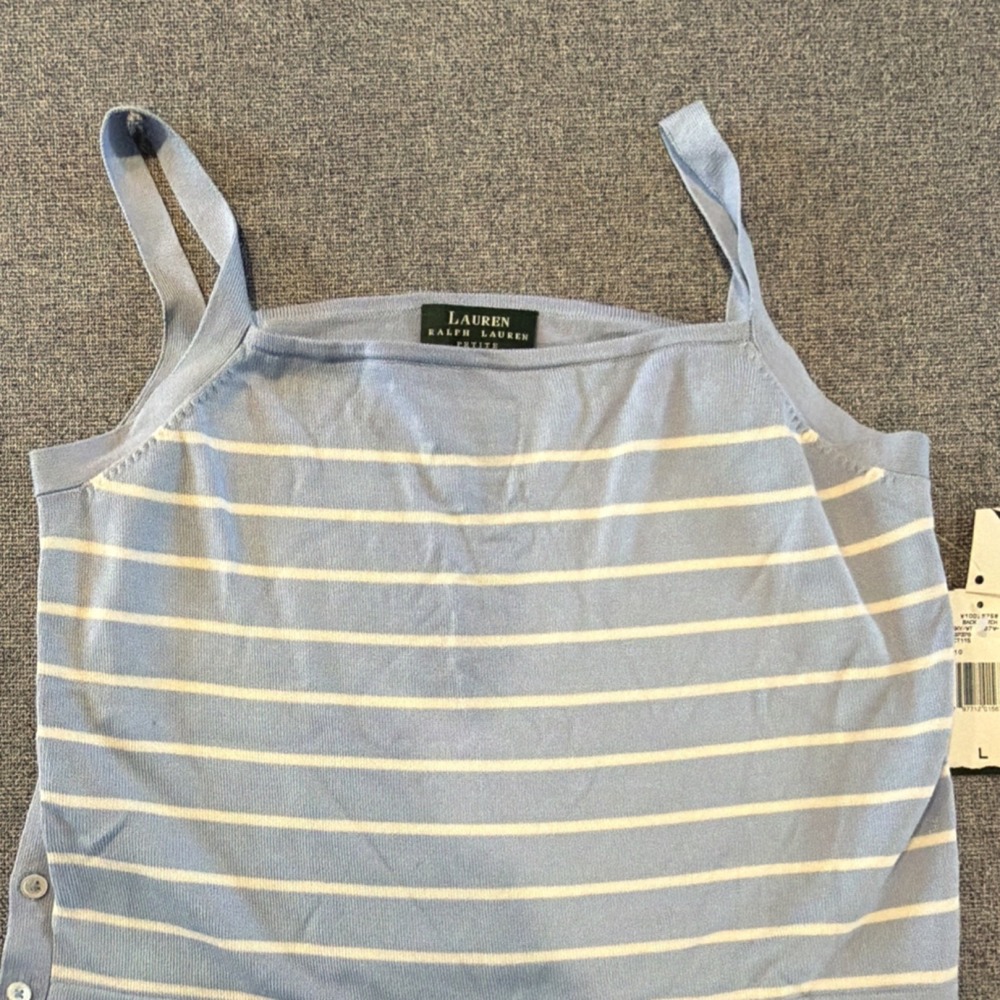 Lauren Ralph Lauren Blue White Striped Knit Sleeveless Tank. Cropped. Lg.  Y2K.